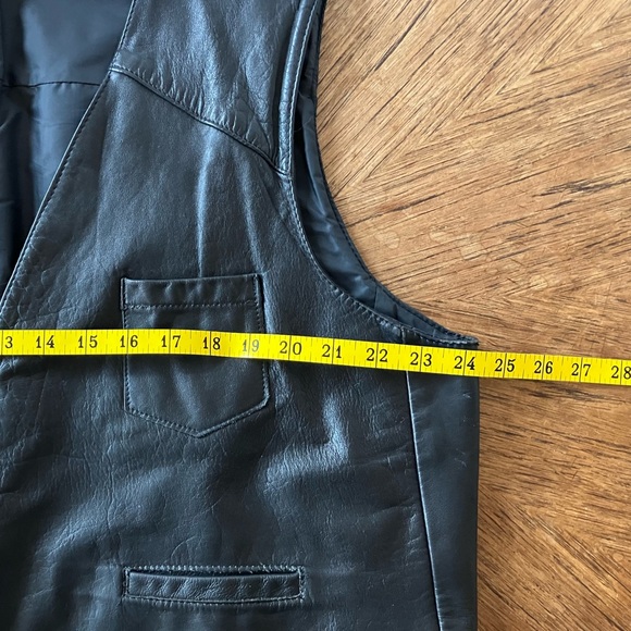 Vintage Drospo Black Leather Biker / Moto Zip Up Vest - Size L/XL - Picture 9 of 12